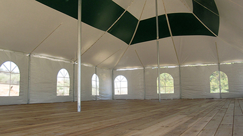 Ohenry party tent over wood floor